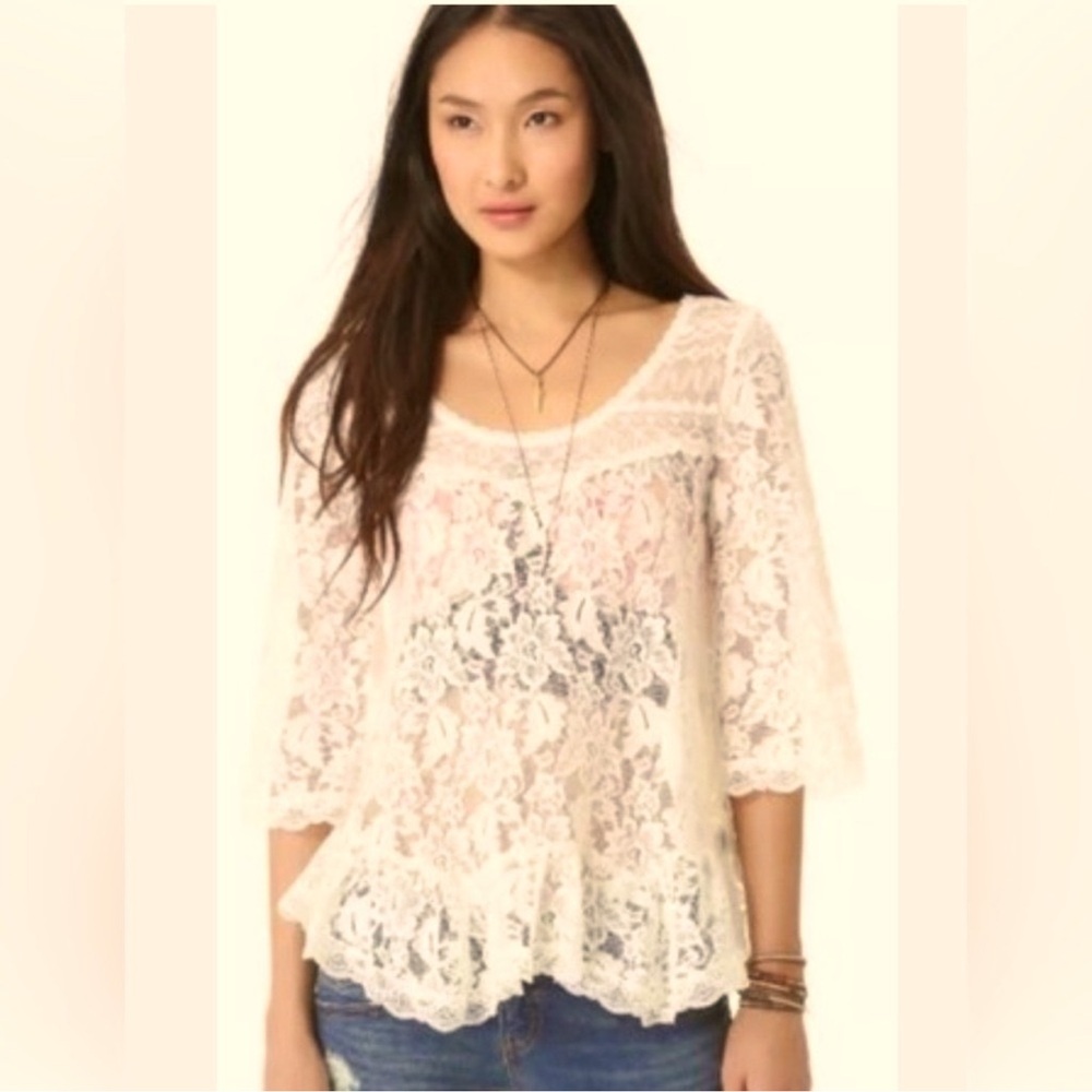 Free People Cream Lace Tunic